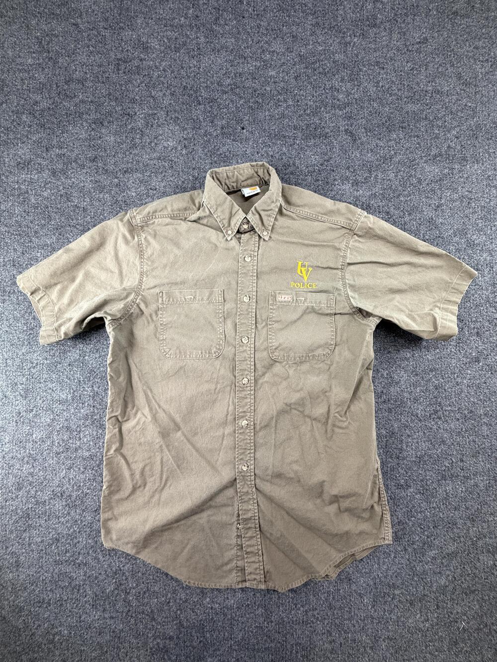 Vintage Carhartt Shirt Mens Medium Brown Short Sleeve Button Up UV Police USA